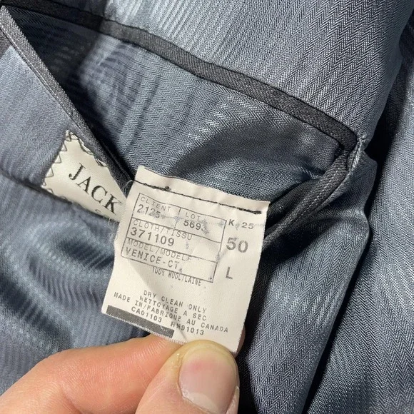 Jack Victor Suit Jacket Mens 50L Gray Pinstripe Super 100s Wool Long 2 Button